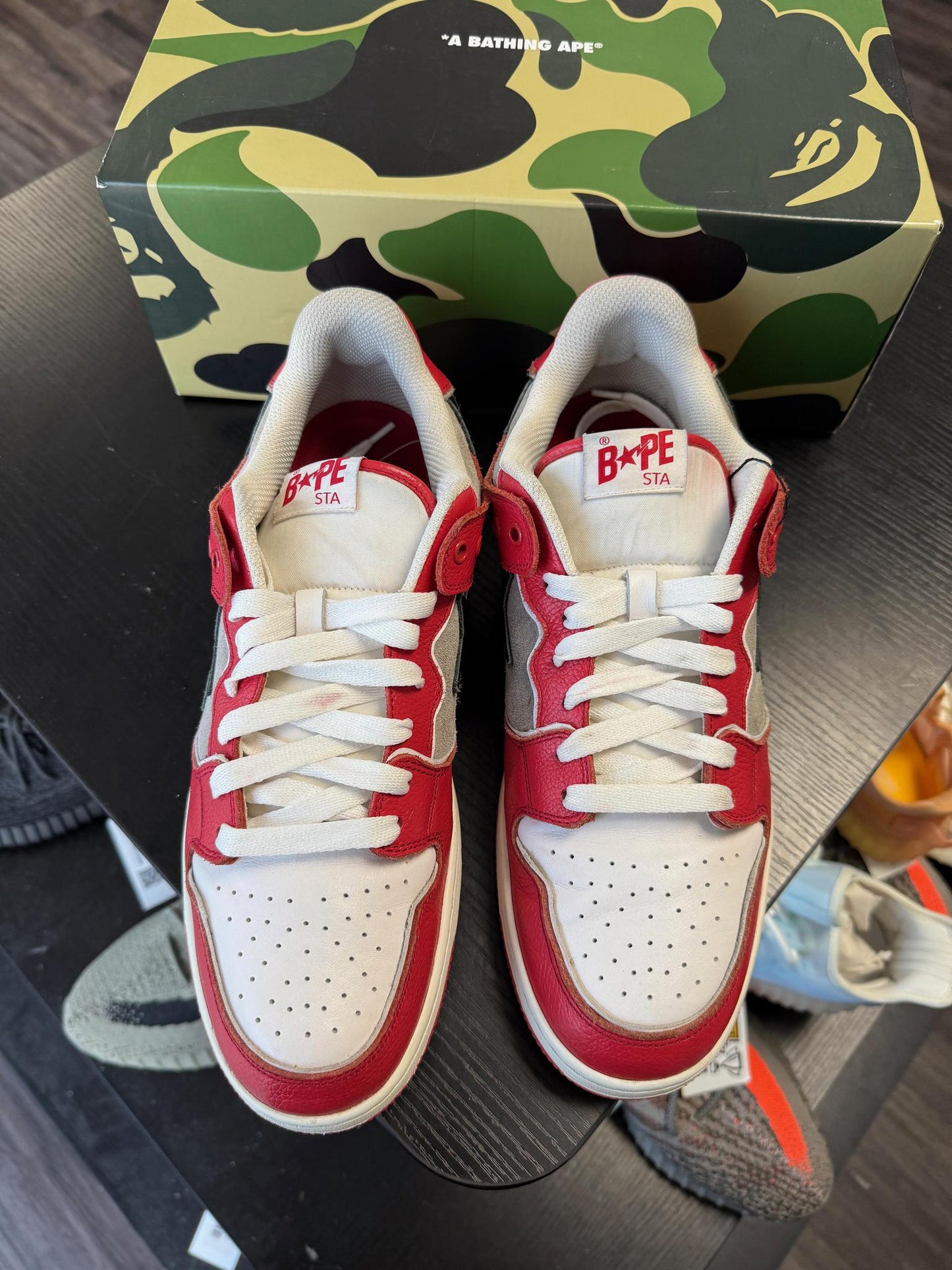 A Bathing Ape Bape Sk8 "Red Grey" Used Size 13