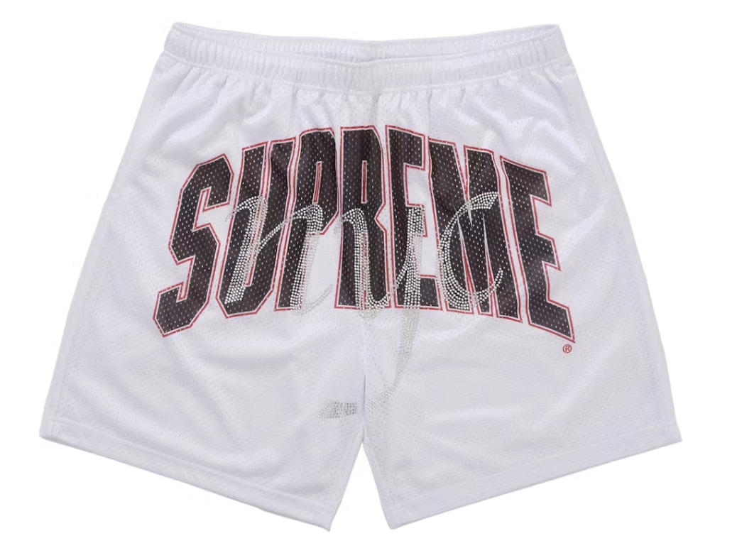 Supreme Mesh Rhinestone Shorts "White/Red"