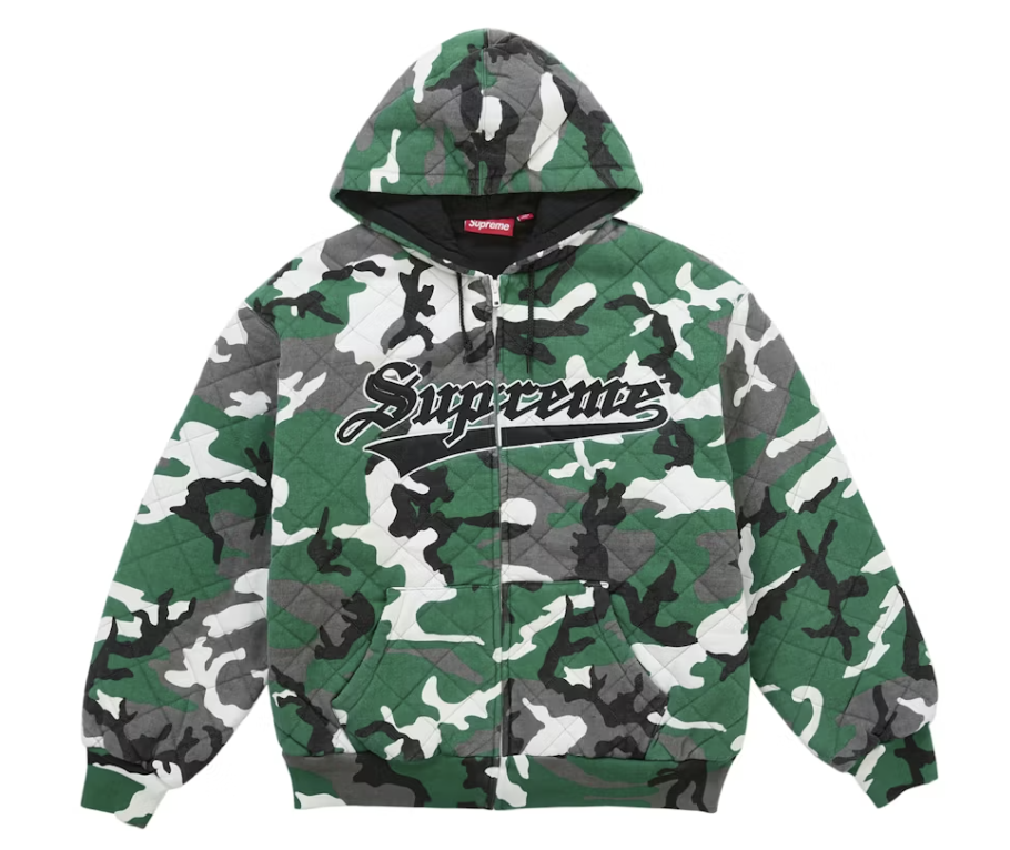 Supreme Quilted Zip Up Sweatshirt "Green Camo"