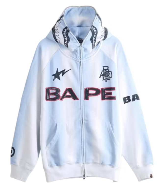 A Bahing Ape Hand Draw Football Full Zip "White/Blue"