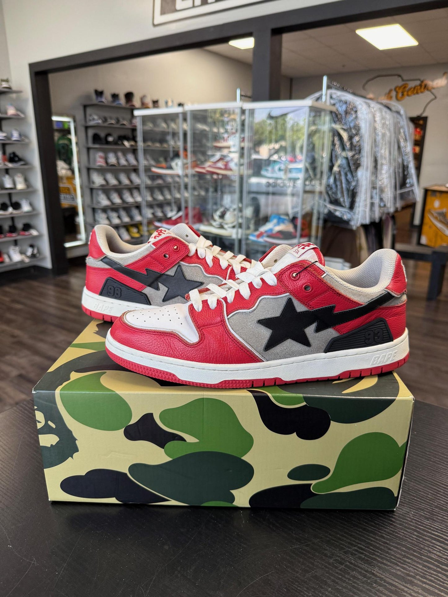 A Bathing Ape Bape Sk8 "Red Grey" Used Size 13