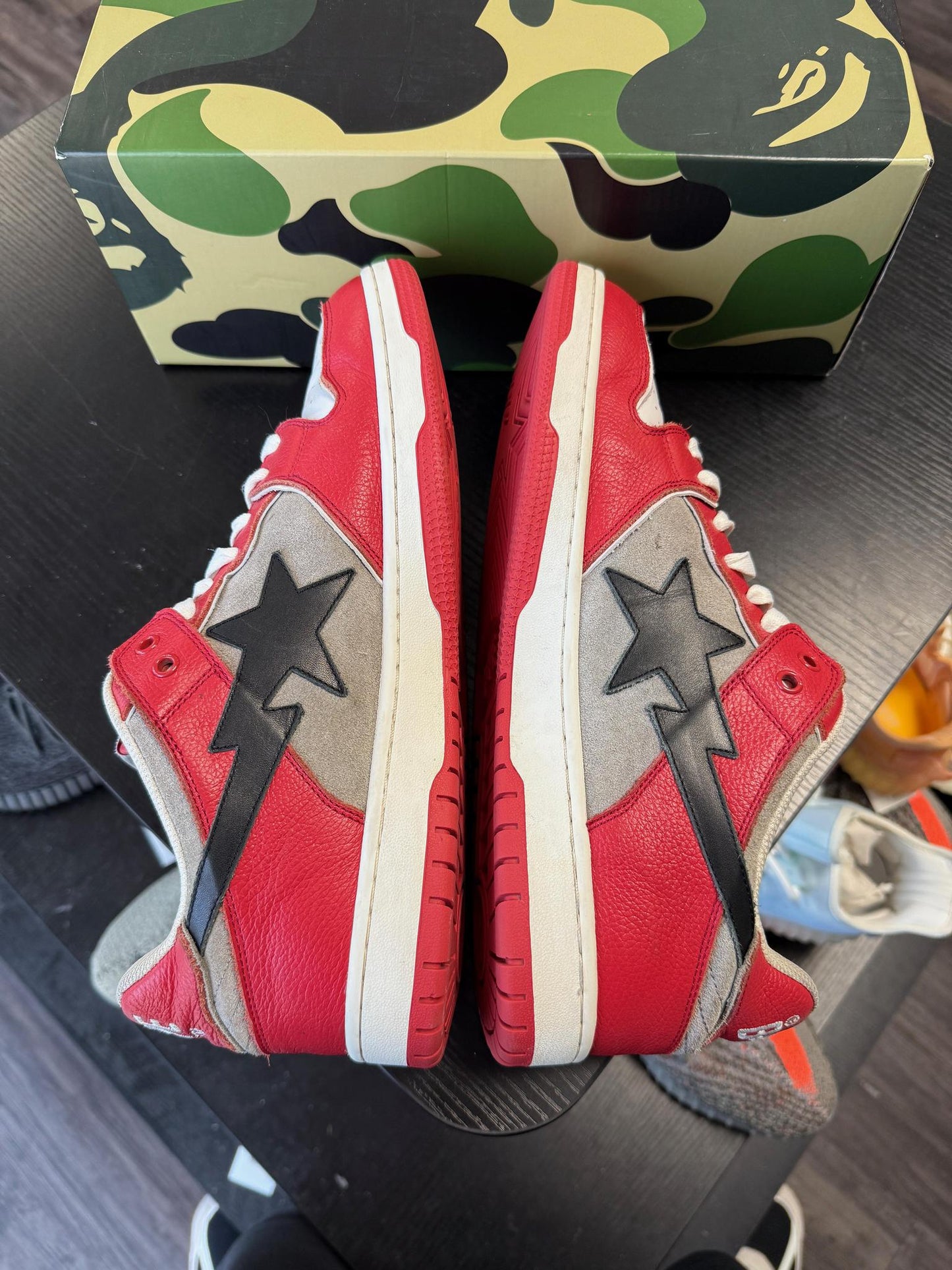 A Bathing Ape Bape Sk8 "Red Grey" Used Size 13