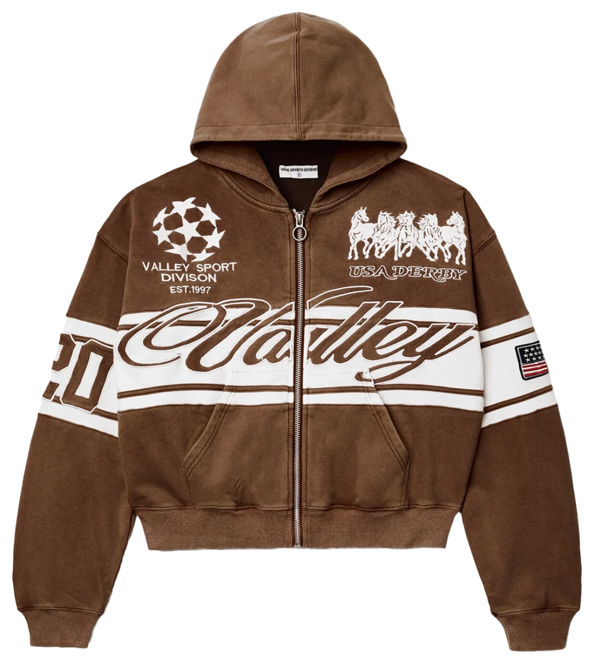 Vale Cursive Zip Up Hoodie "Brown"