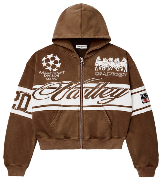 Vale Cursive Zip Up Hoodie "Brown"