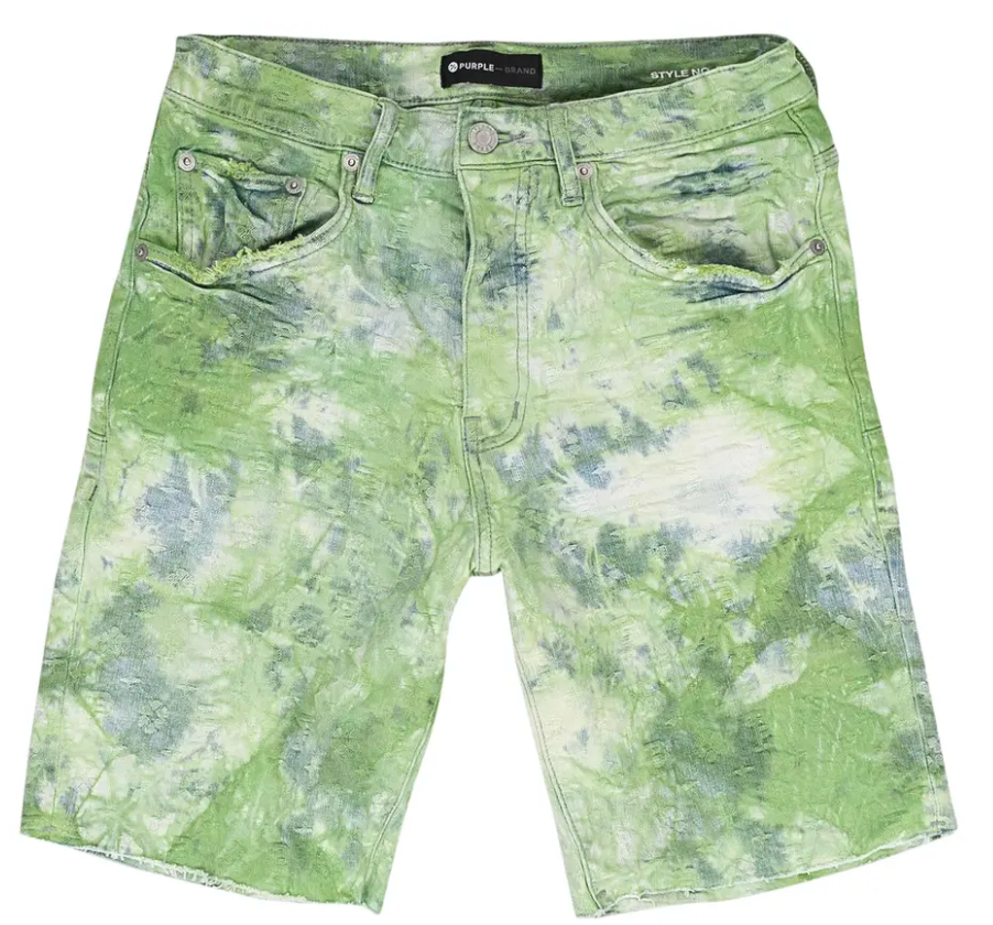 Purple Denim Shorts "Bleached Tie Dye Jacquard Monogram Green"