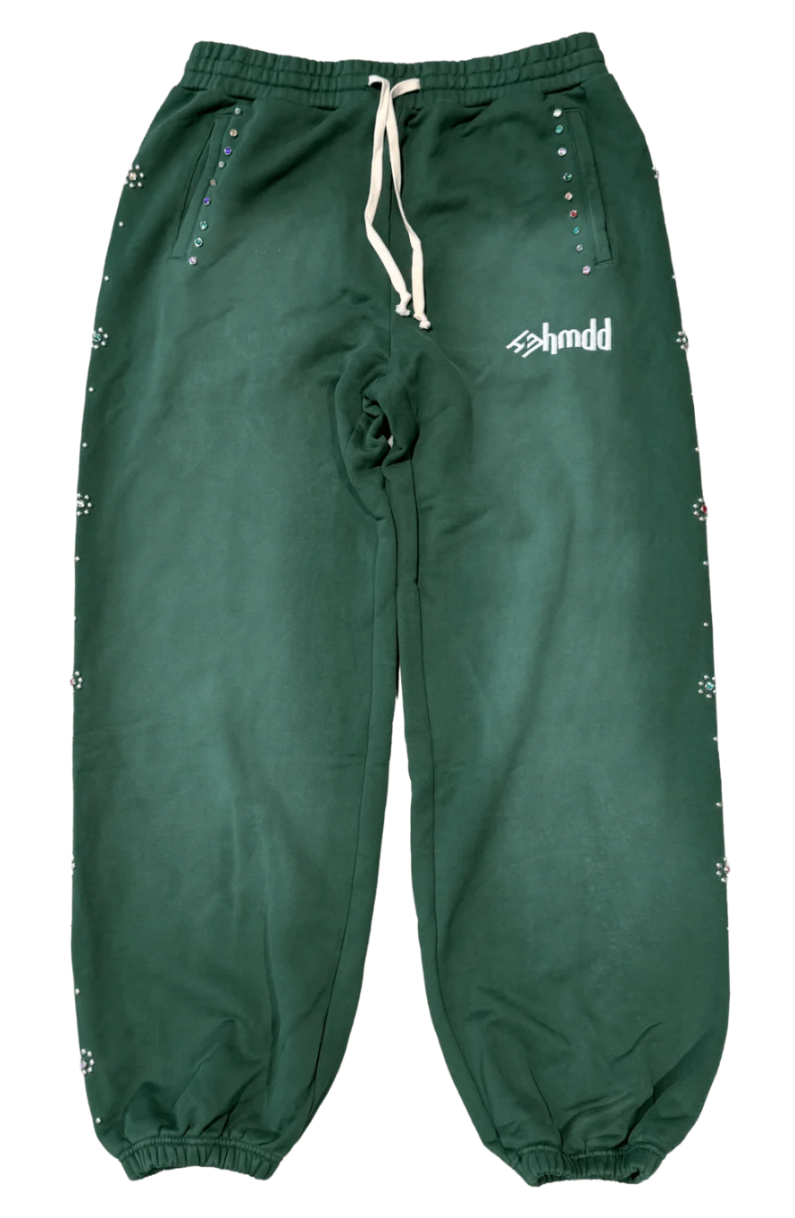 HMDD Flower Studded Scrunch Sweats "Green"