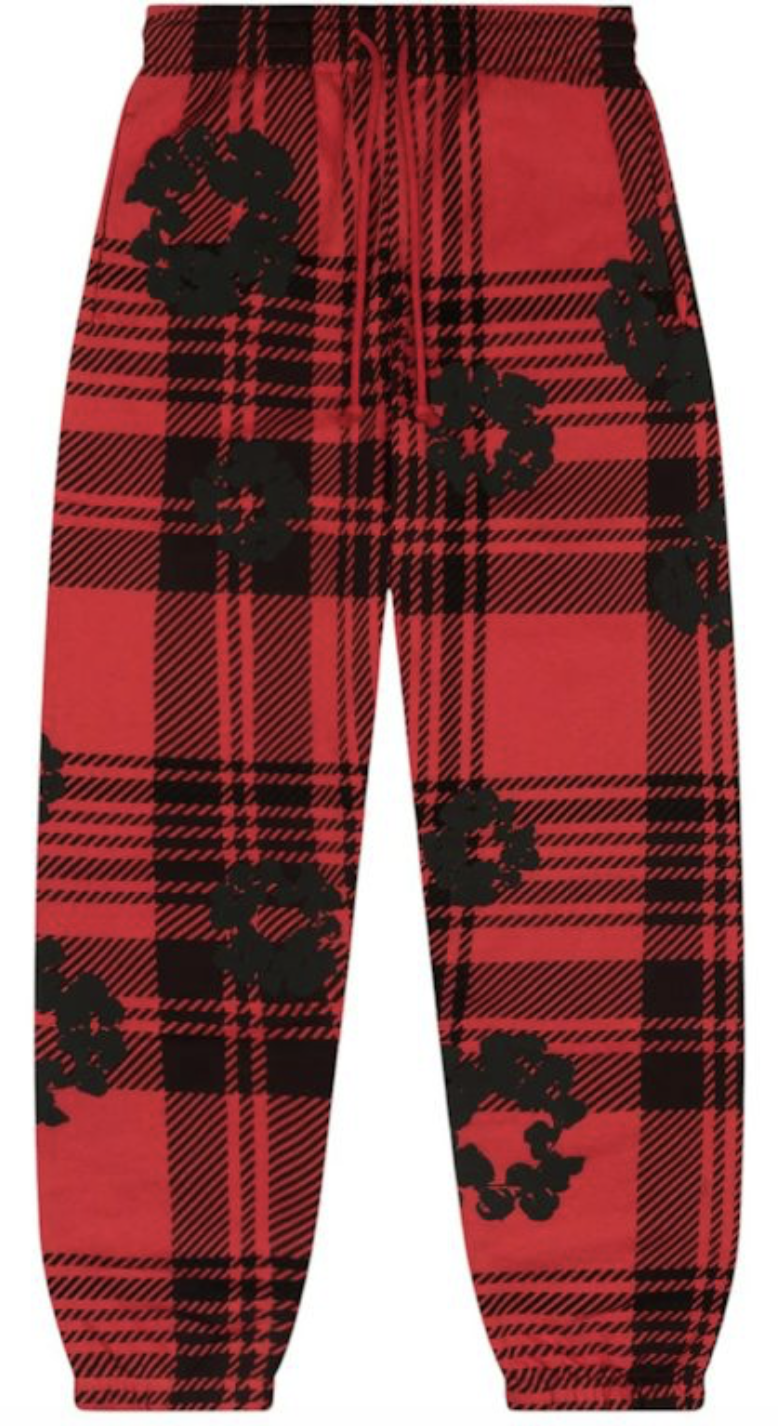 Denim Tears Plaid Cotton Wreath Sweatpants "Black/Red"