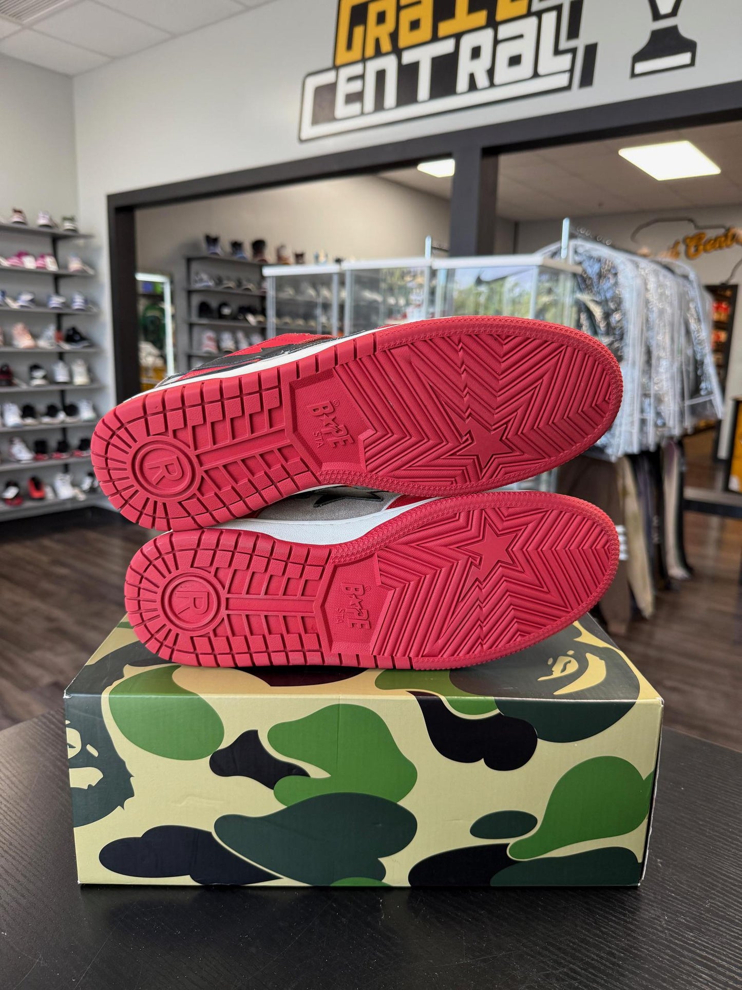 A Bathing Ape Bape Sk8 "Red Grey" Used Size 13