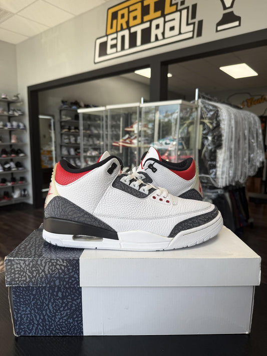 Jordan 3 "Denim Fire Red" Used Size 10.5