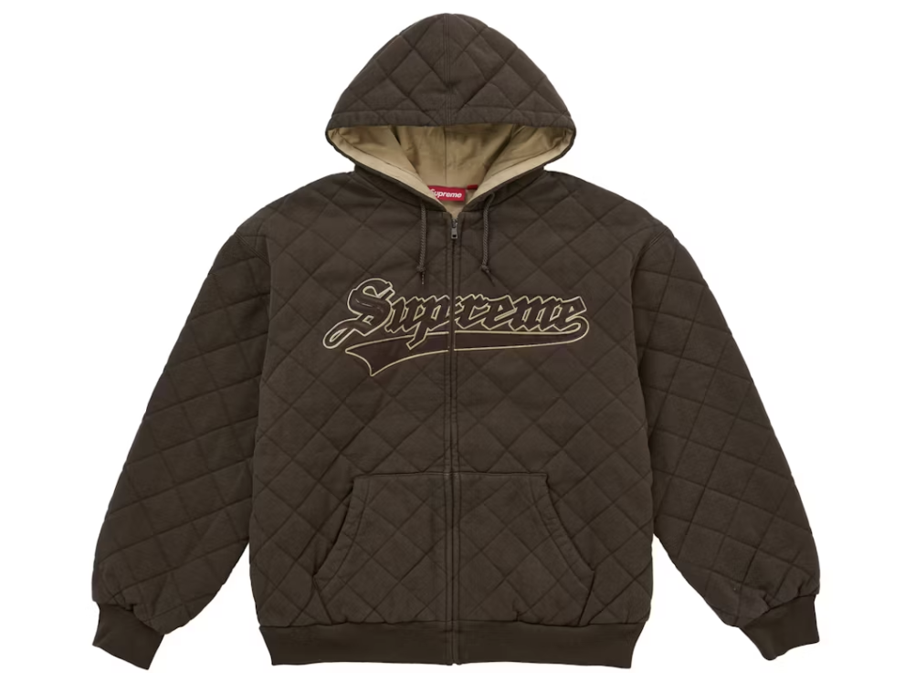 Supreme Quilted Zip Up Sweatshirt "Brown/Tan"