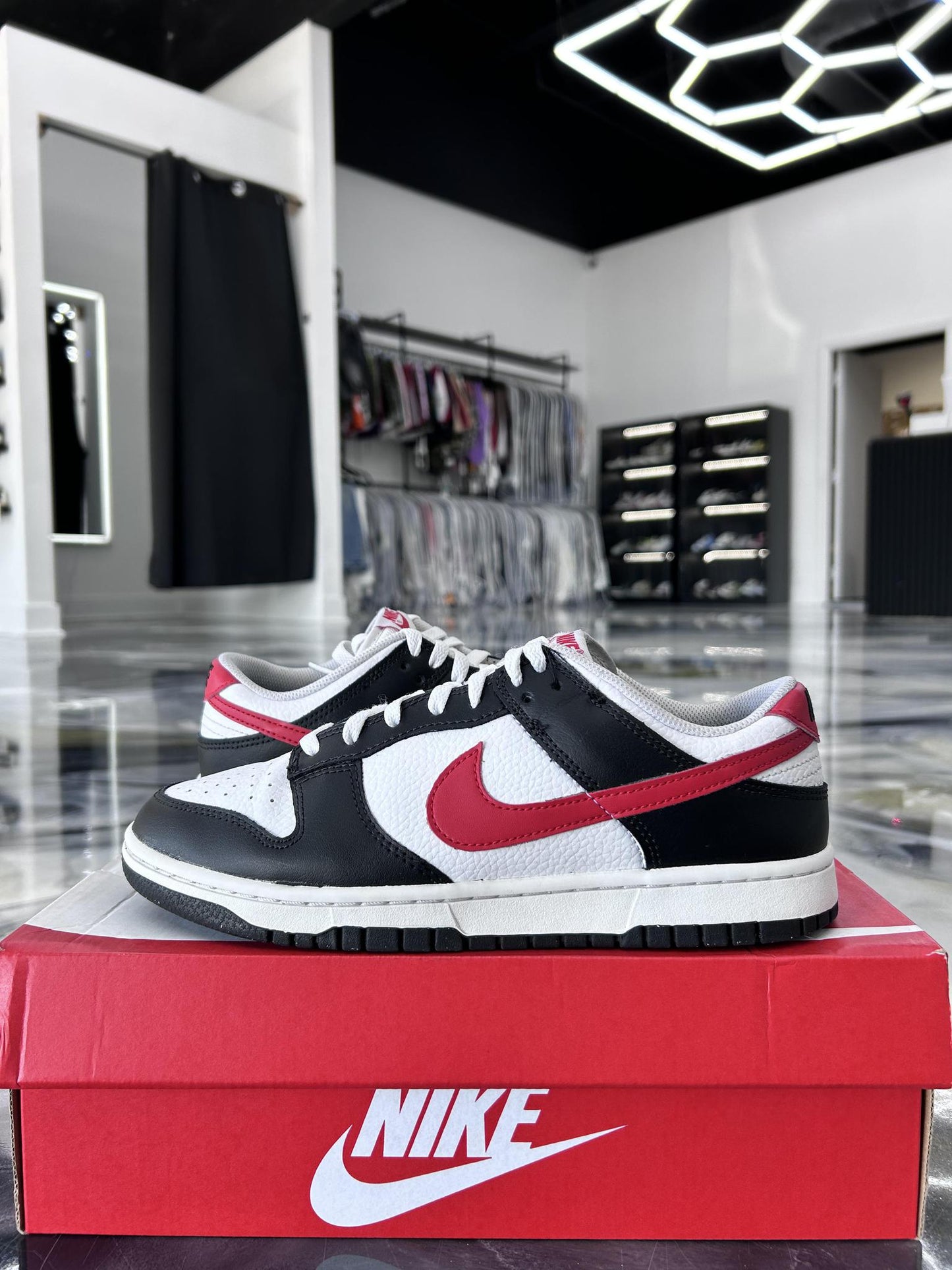 Nike Dunk Low "Black White Red" Used Size 8.5
