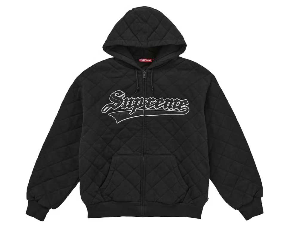 Supreme Quilted Zip Up Sweatshirt "Black/White"