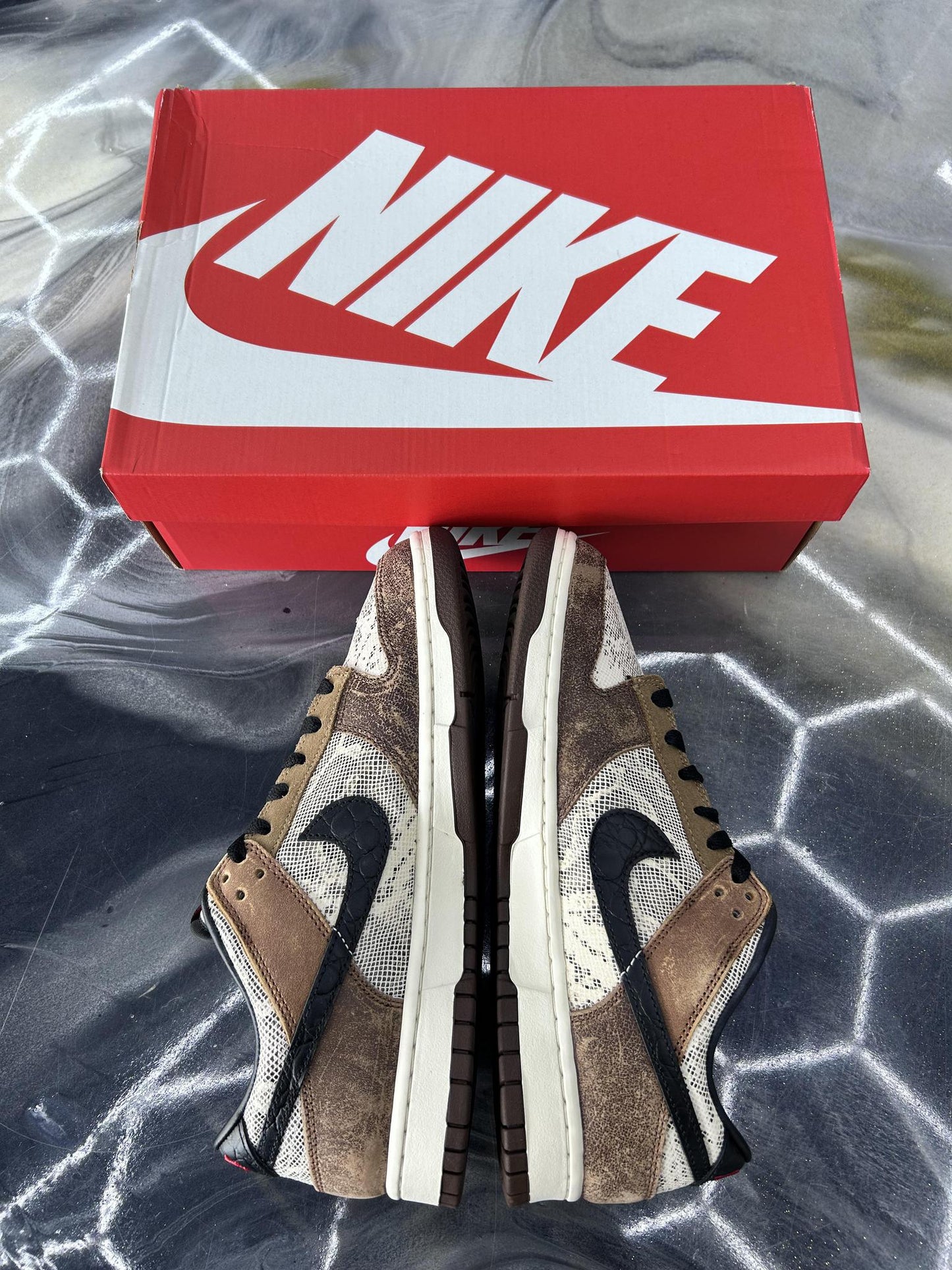 Nike Dunk Low "Brown Snakeskin" Used Size 9.5