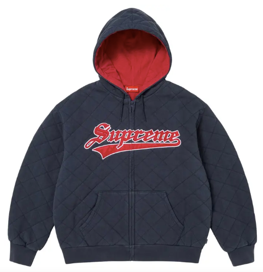 Supreme Quilted Zip Up Sweatshirt "Navy/Red"