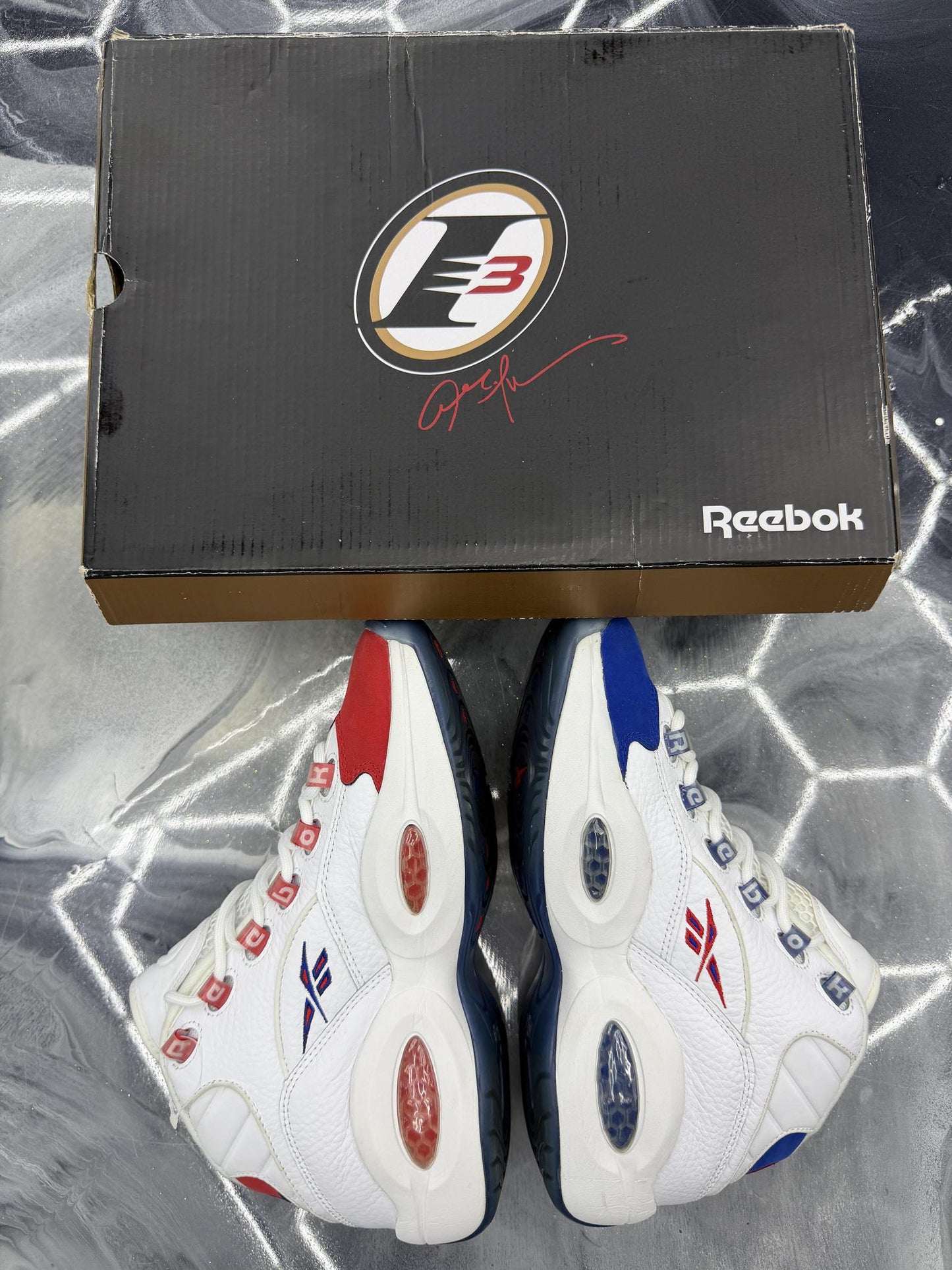 Reebok Question Mid "Red White Blue" Used Size 7Y/8.5W