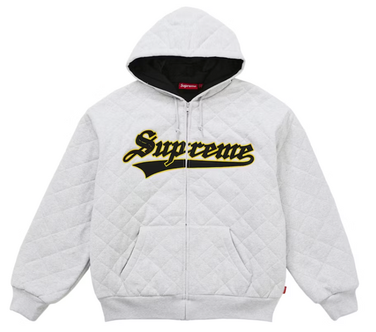 Supreme Quilted Zip Up Sweatshirt "White/Yellow"