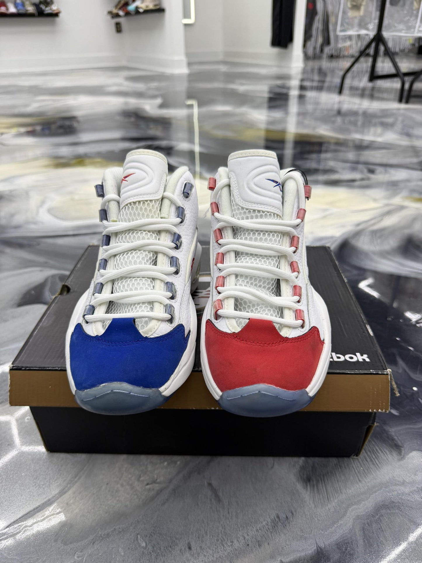 Reebok Question Mid "Red White Blue" Used Size 7Y/8.5W