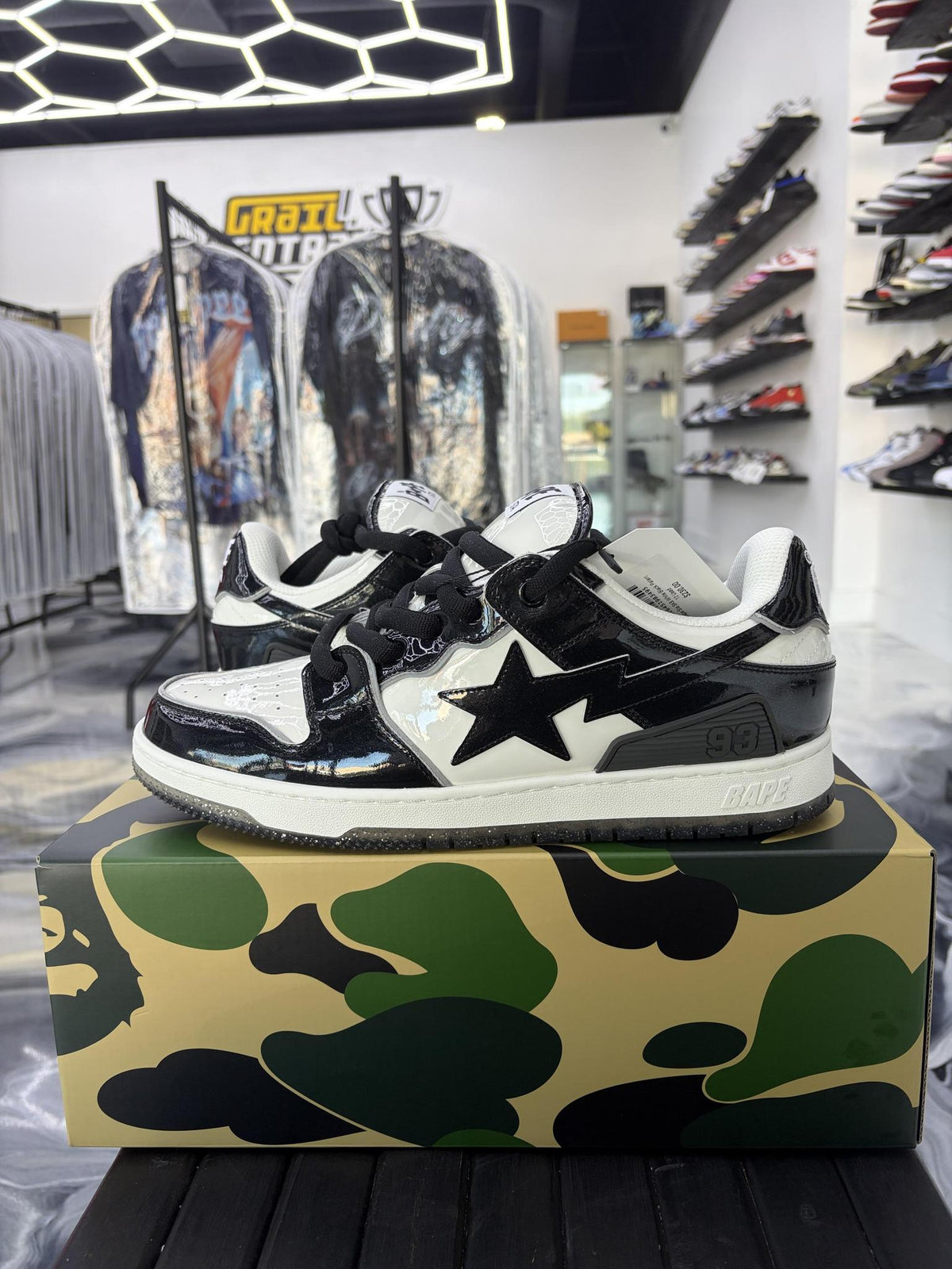Bape Sta SK8 "White Black Patent" Used Size 12