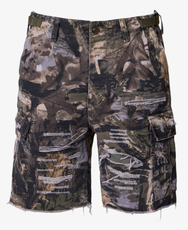MNML Distressed Cargo Shorts "Forest Camo"