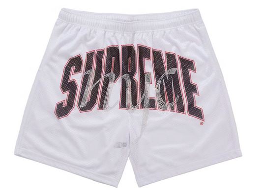 Supreme Mesh Rhinestone Shorts "White/Red"