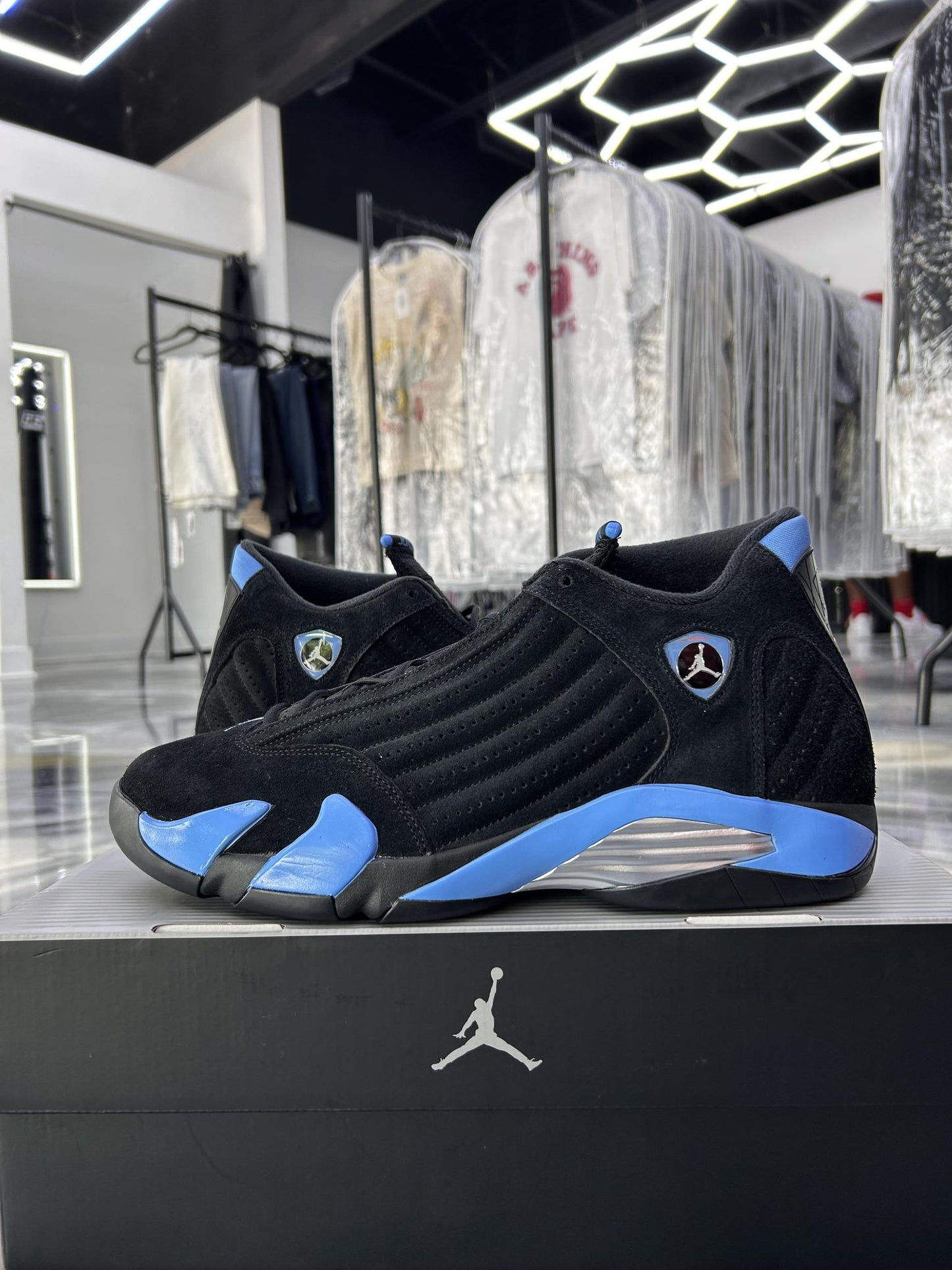 Jordan 14 "Black University Blue" Used Size 14