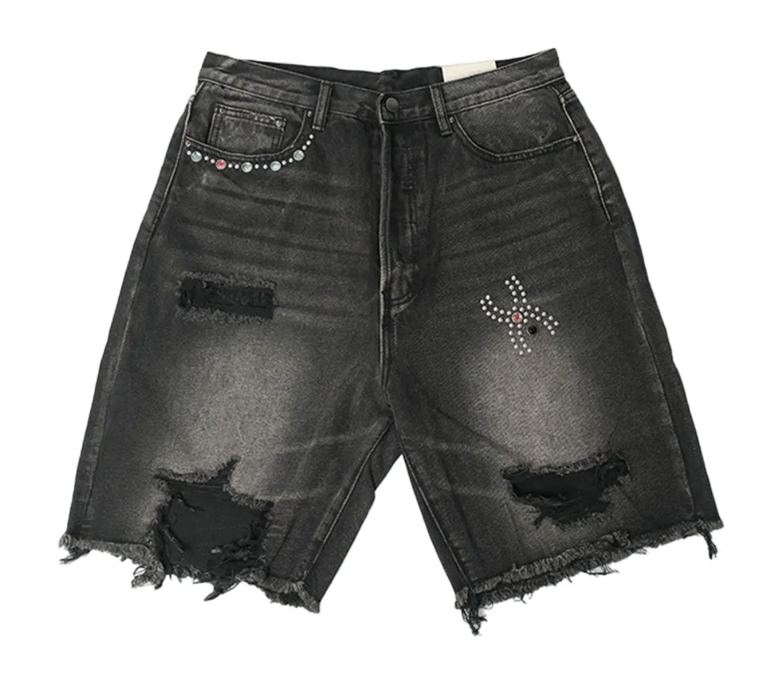 MNML Distressed Spider Jorts "Black"