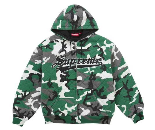 Supreme Quilted Zip Up Sweatshirt "Green Camo"