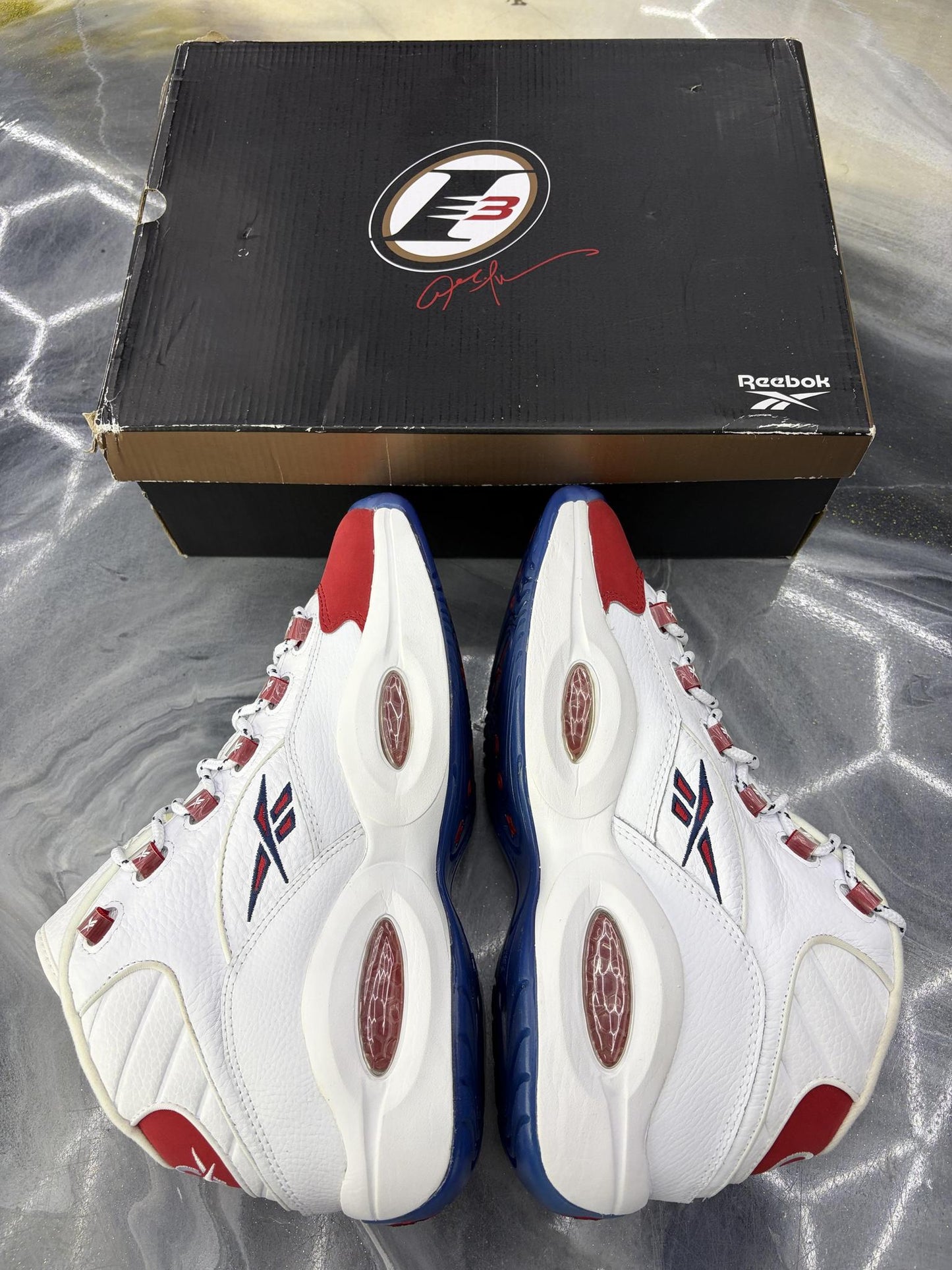 Reebok Question Mid "Red Toe" Used Size 10.5