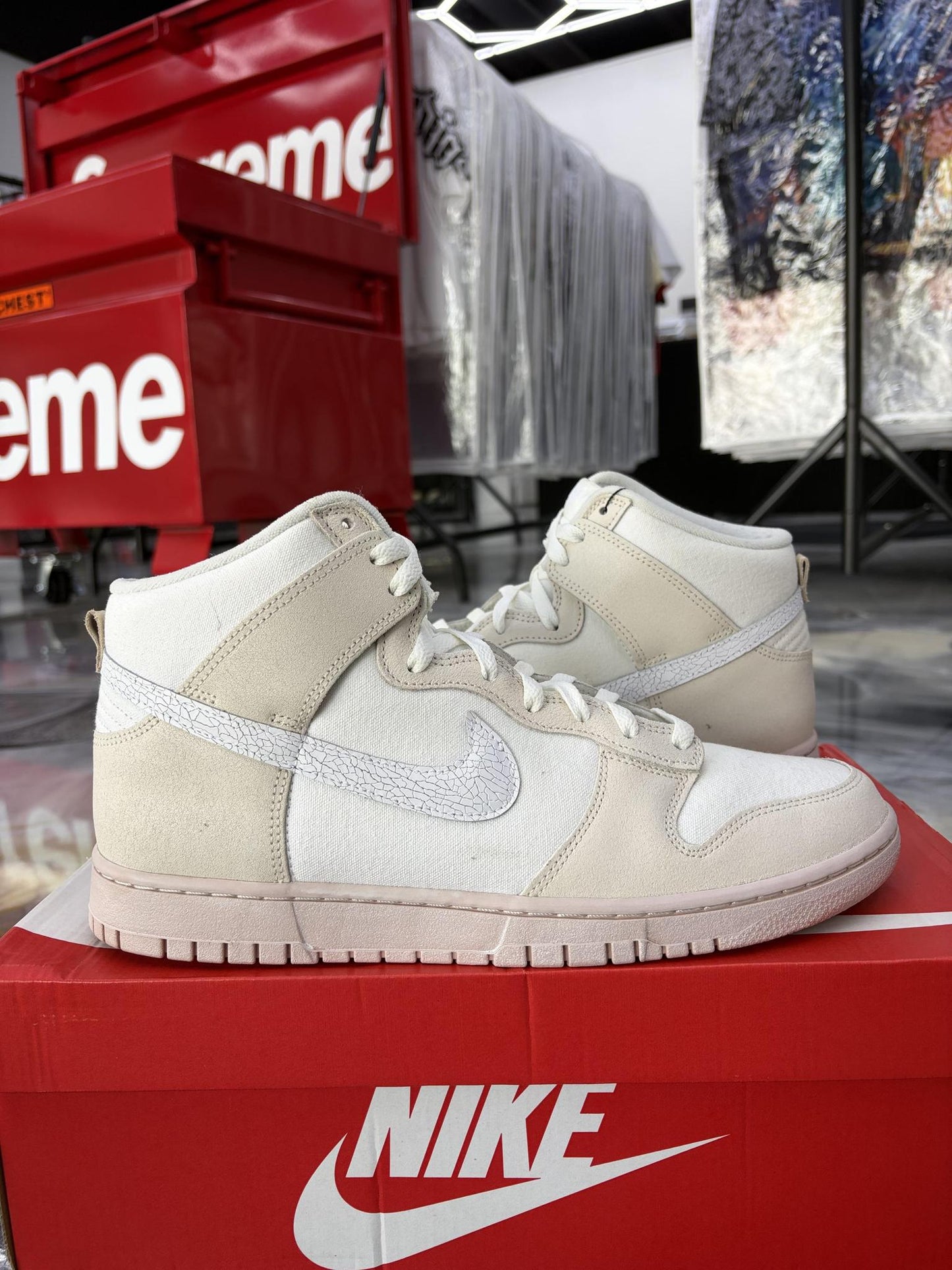 Nike Dunk High "Cracked Leather Swoosh" Used Size 12