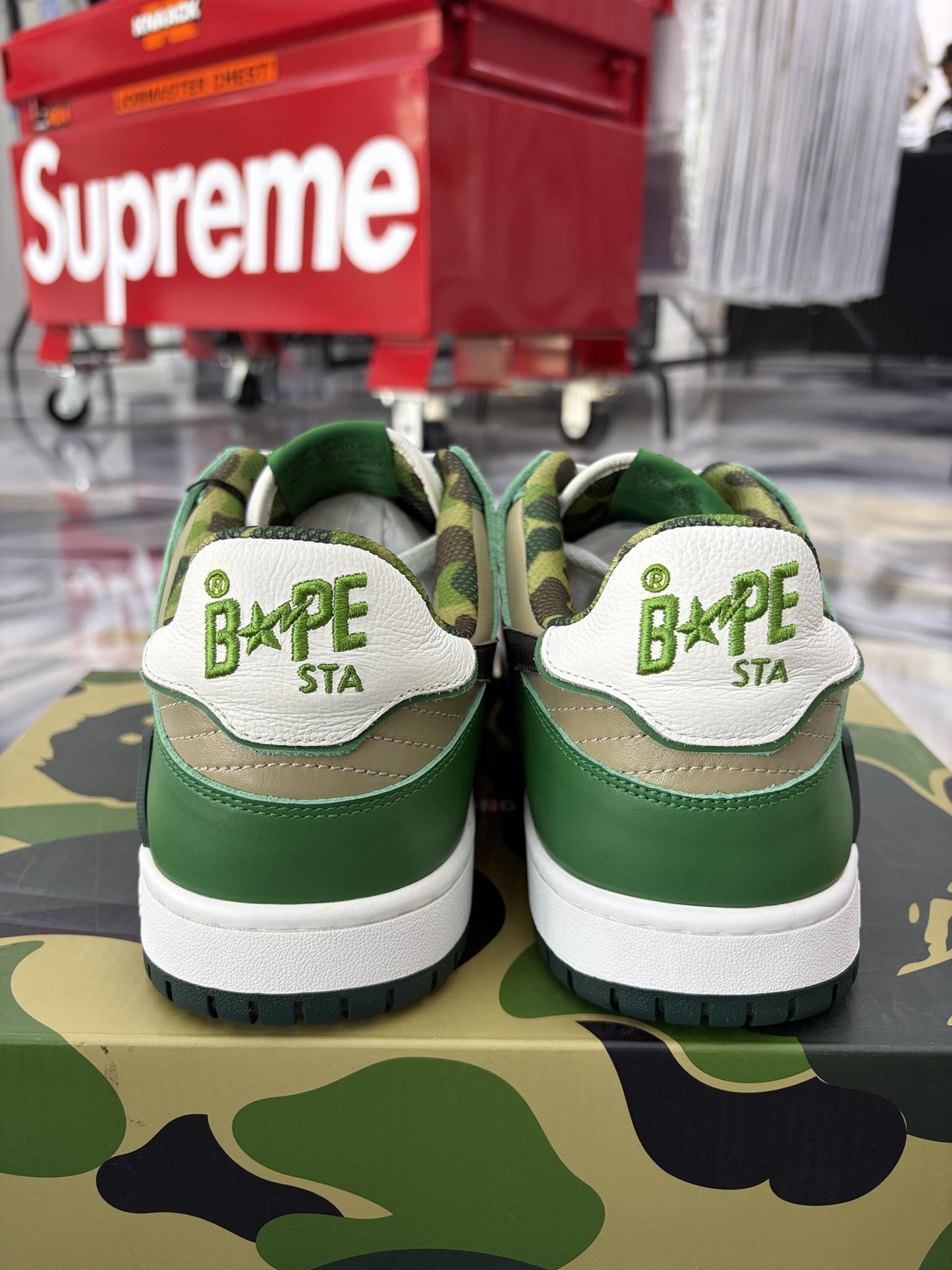 A Bathing Ape Bapesta "Green Camo" Used Size 13