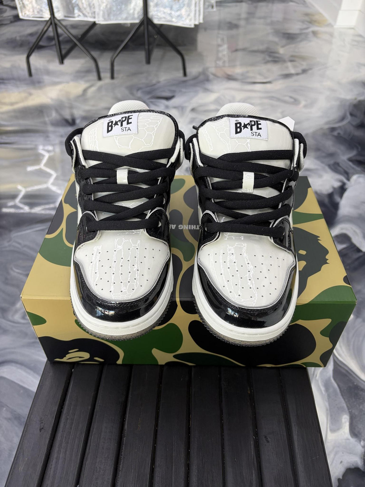 Bape Sta SK8 "White Black Patent" Used Size 12