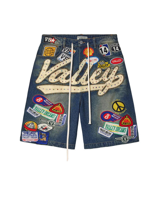 Vale 1980s Patch Jean Shorts "Dark Wash"
