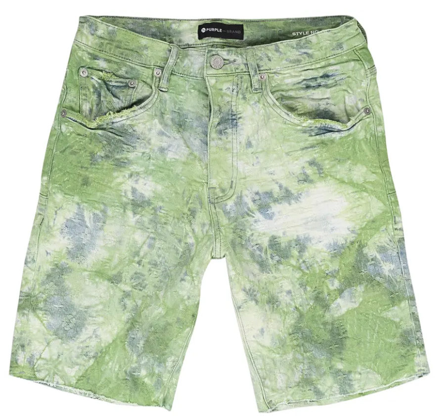 Purple Denim Shorts "Bleached Tie Dye Jacquard Monogram Green"