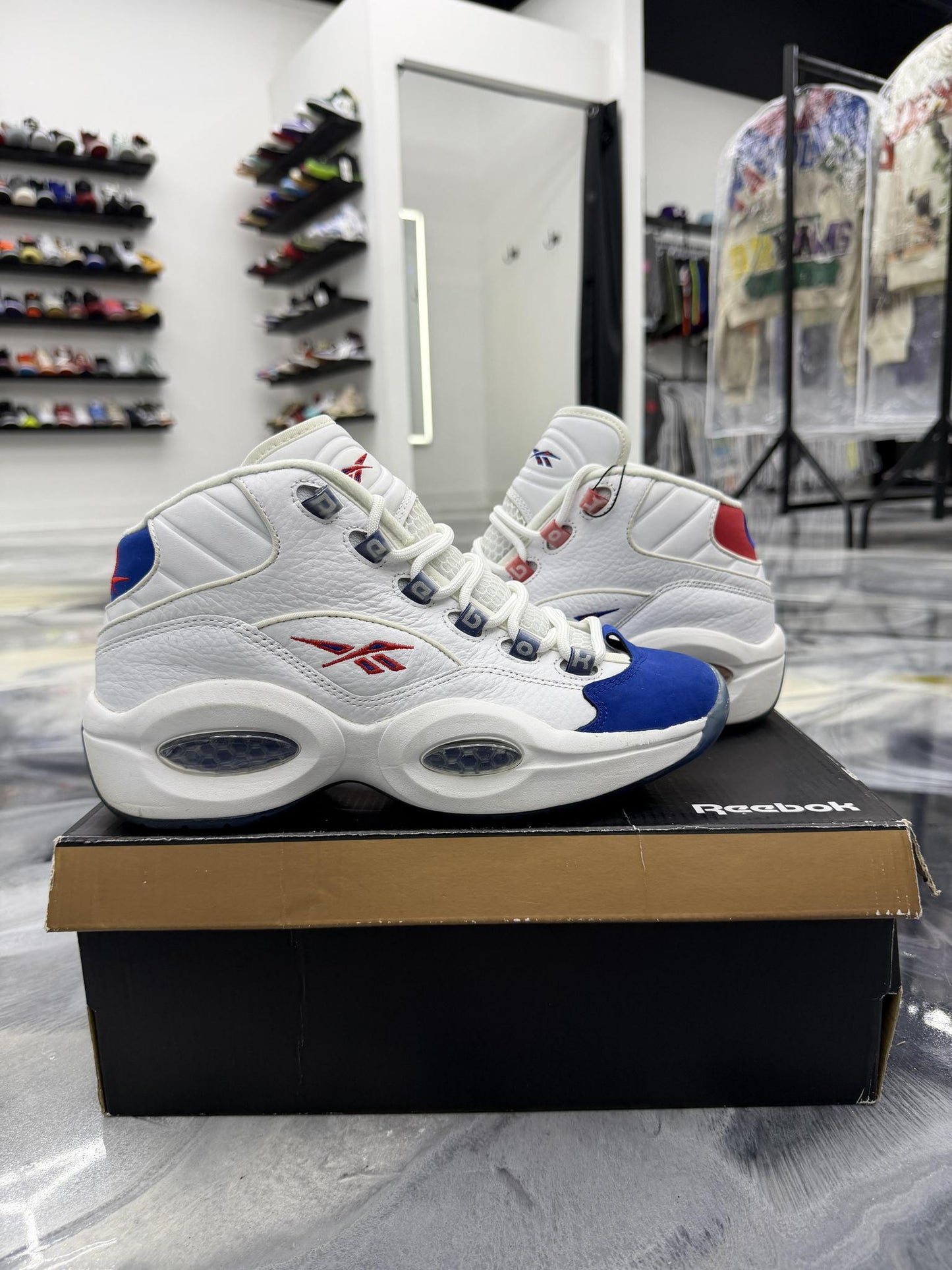 Reebok Question Mid "Red White Blue" Used Size 7Y/8.5W