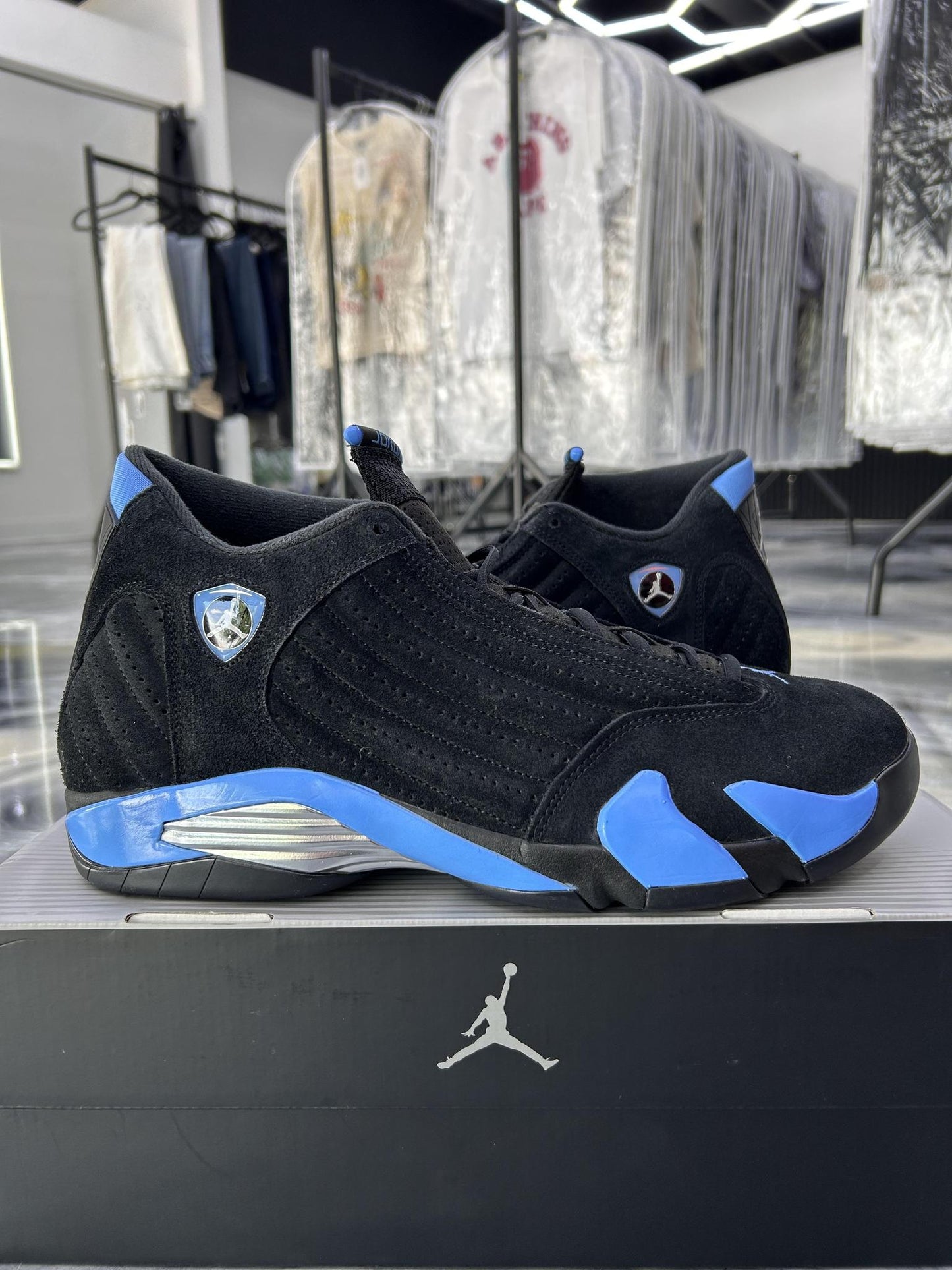 Jordan 14 "Black University Blue" Used Size 14