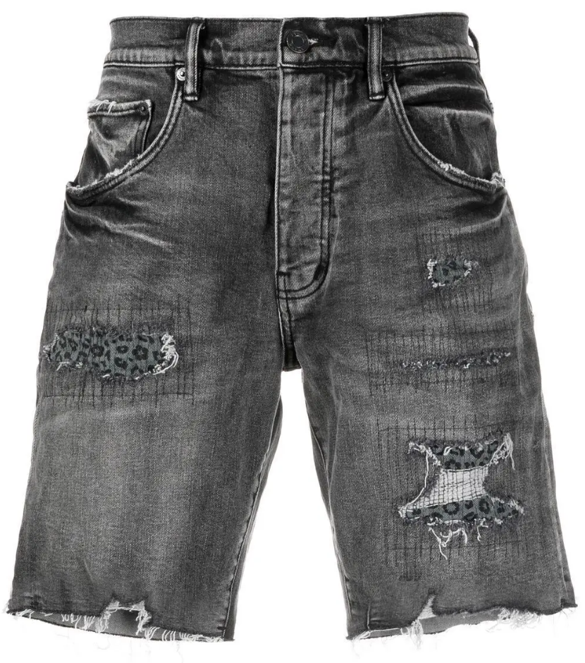 Purple Denim Shorts "Black Leopard"