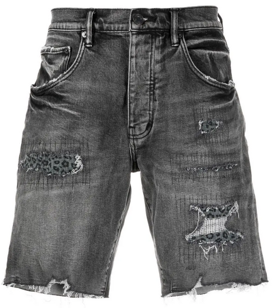Purple Denim Shorts "Black Leopard"