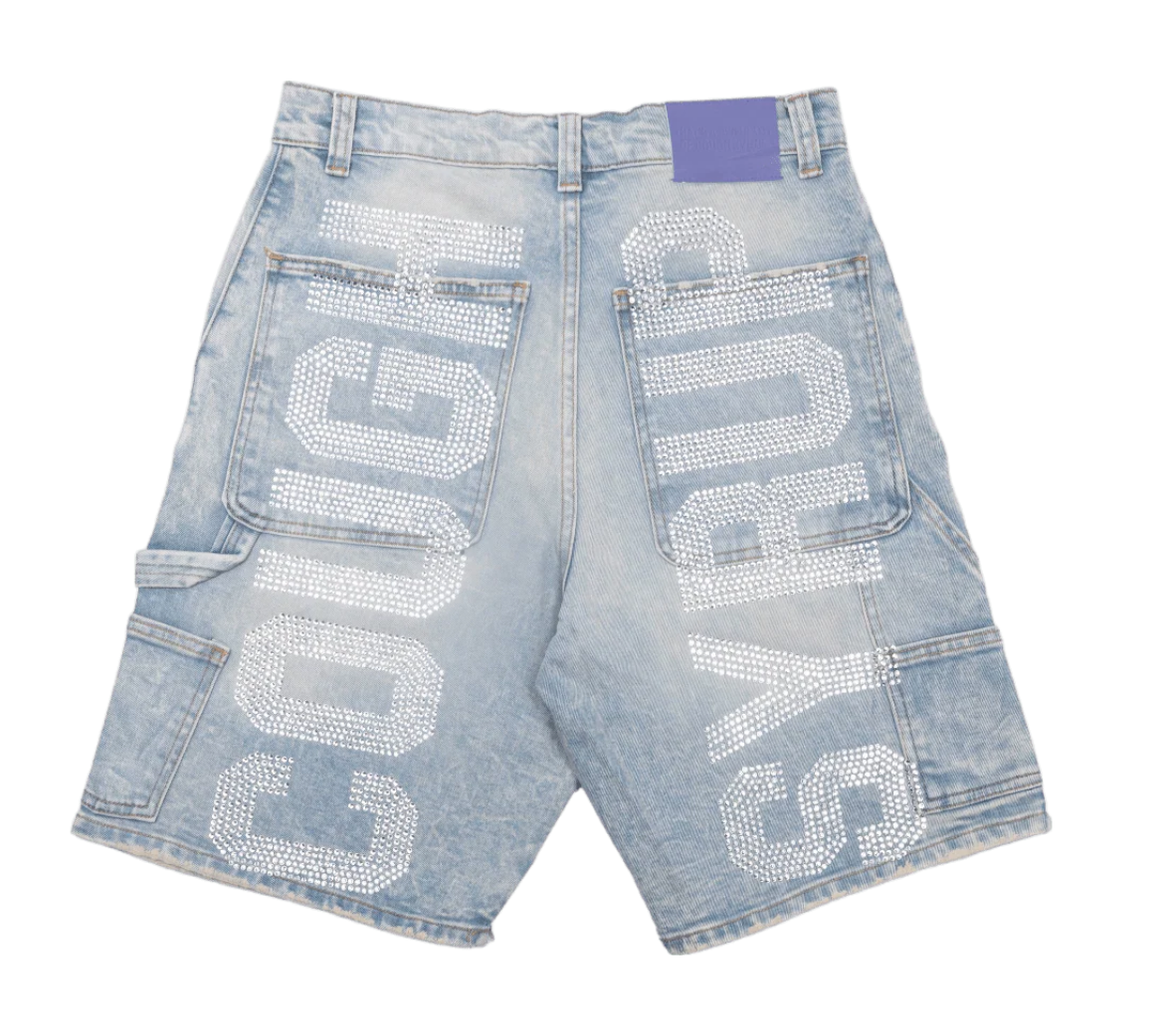Thats An Awful Lot Of Cough Syrup Rhinestone Jean Shorts "Light Blue"