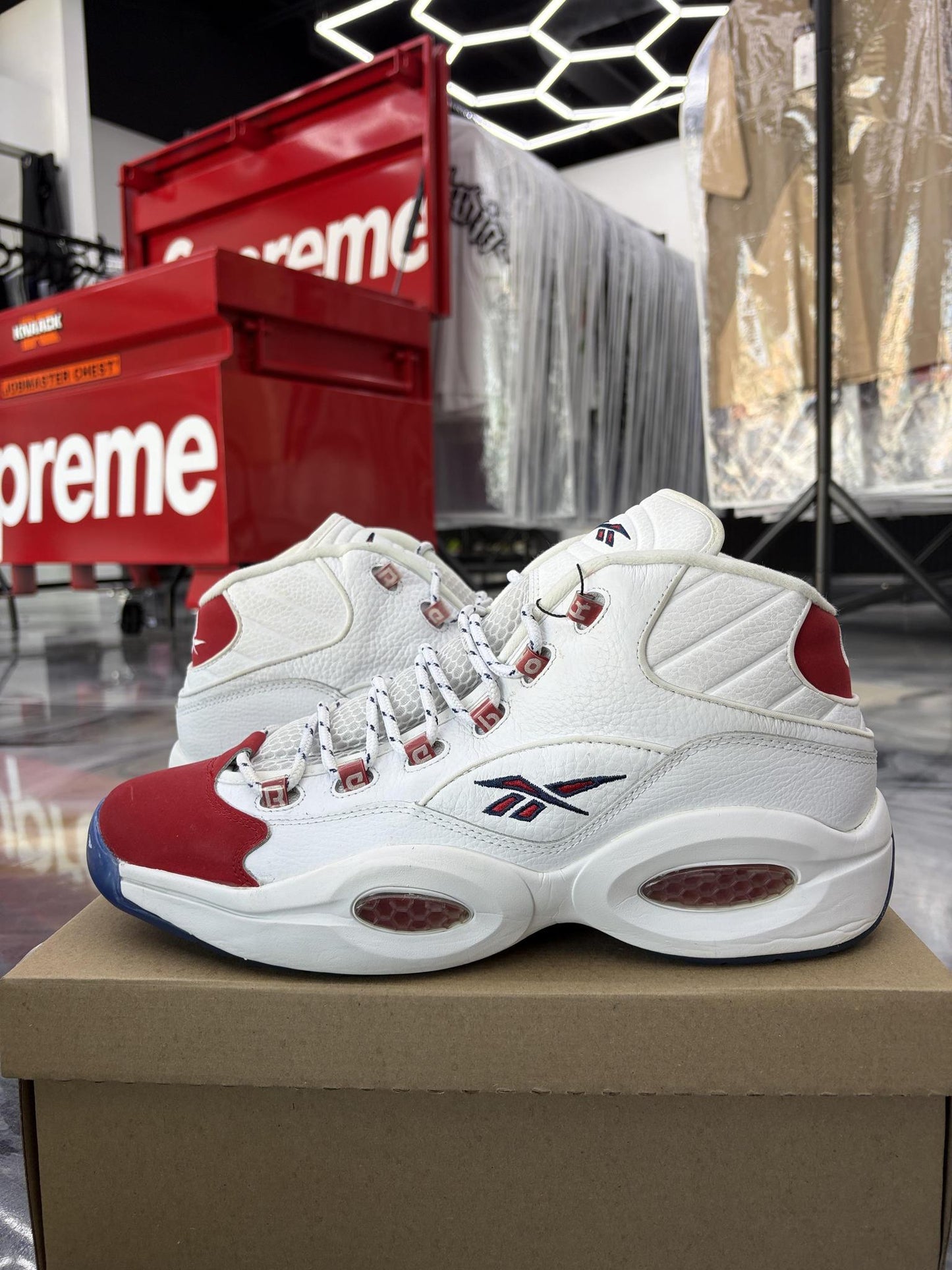 Reebok Question Mid "Red Toe" Used Size 14