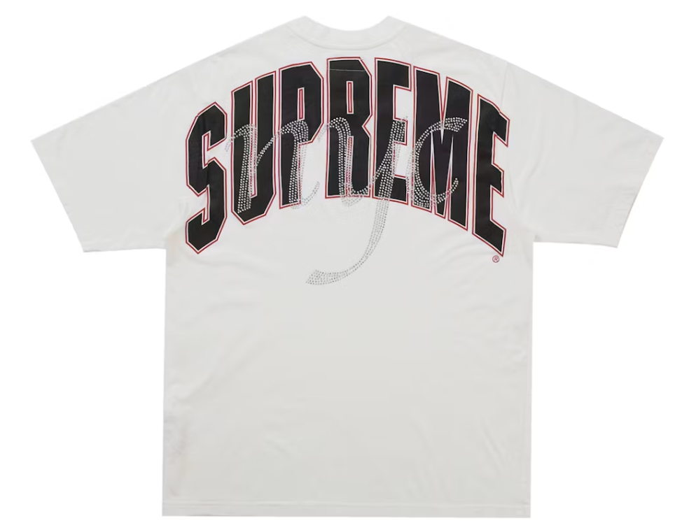 Supreme Rhinestone Script Top "White"