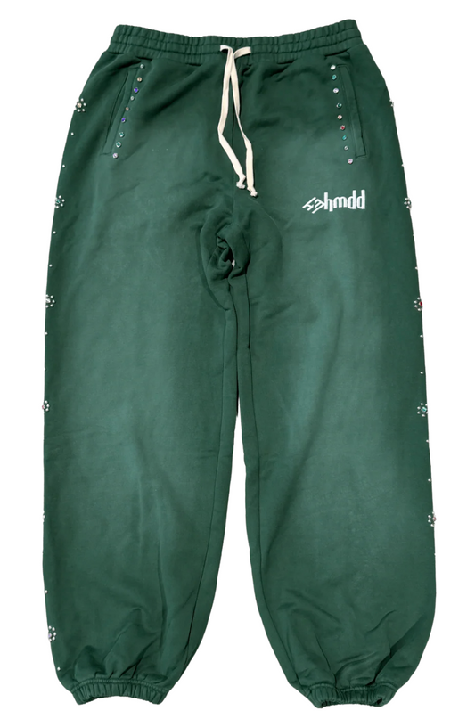 HMDD Flower Studded Scrunch Sweats "Green"