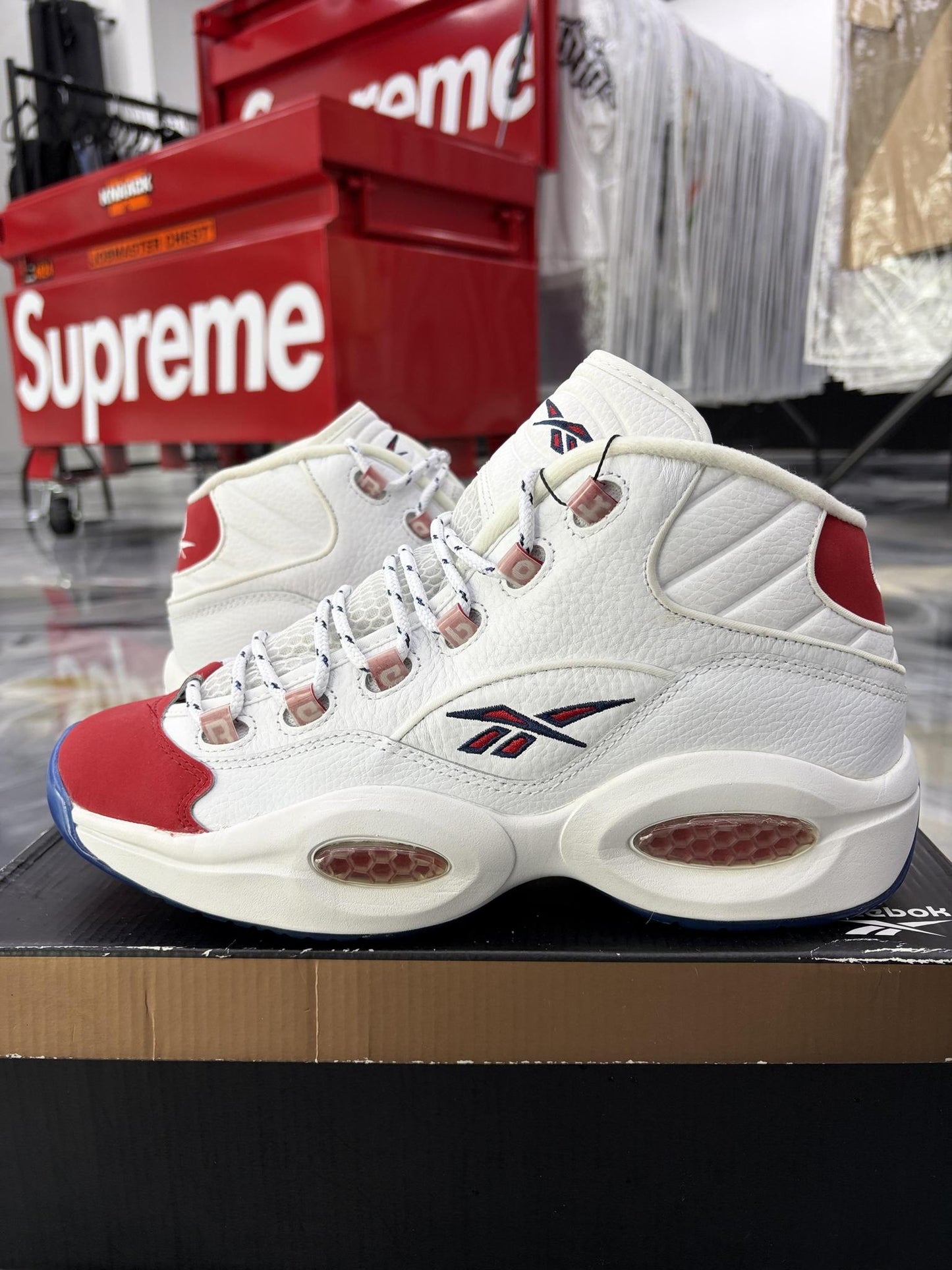 Reebok Question Mid "Red Toe" Used Size 10.5