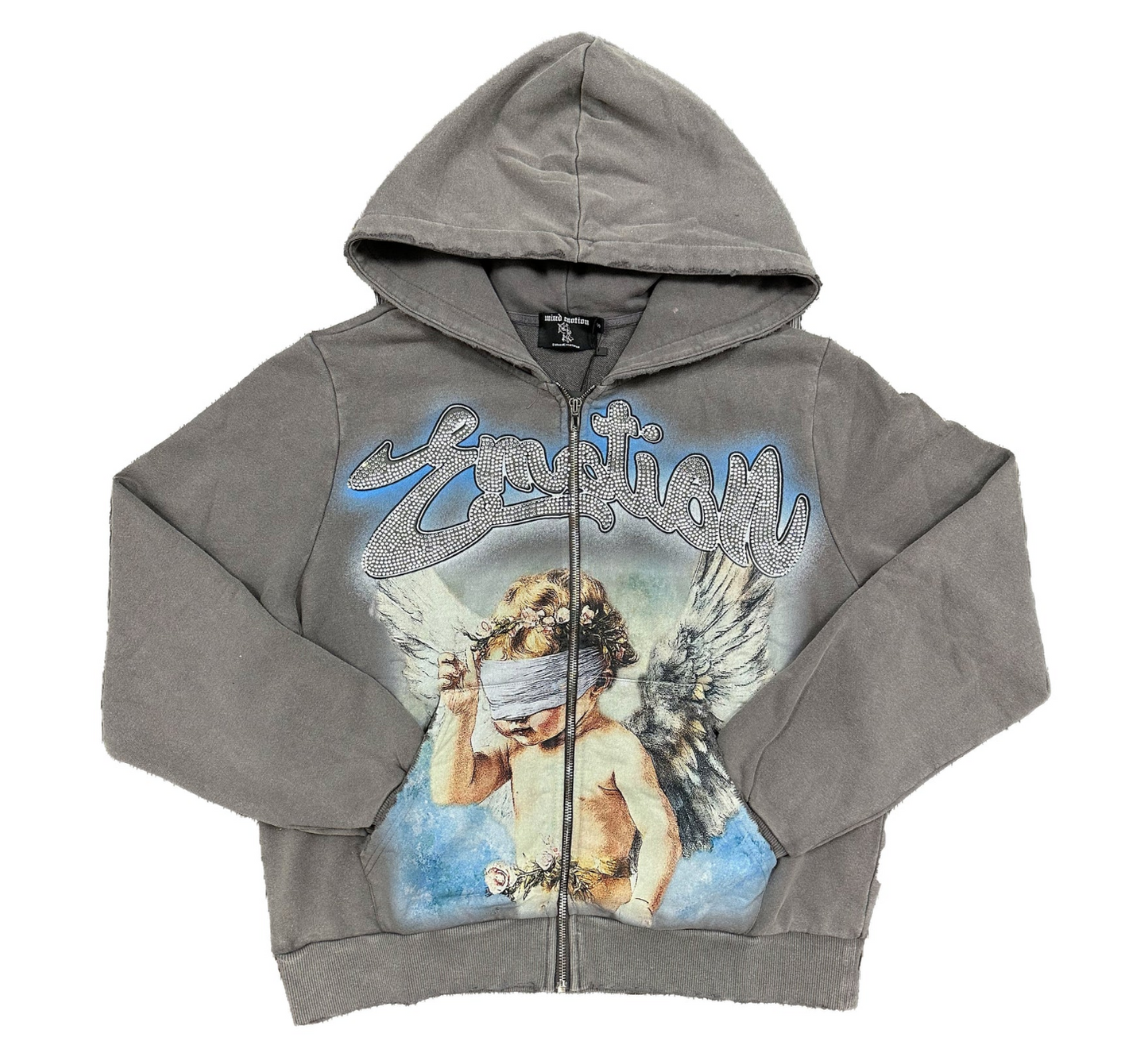Mixed Emotions Rhinestone Zip up "Grey"