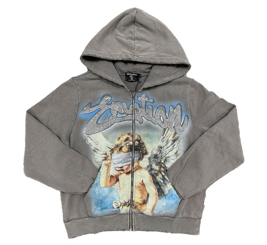 Mixed Emotions Rhinestone Zip up "Grey"
