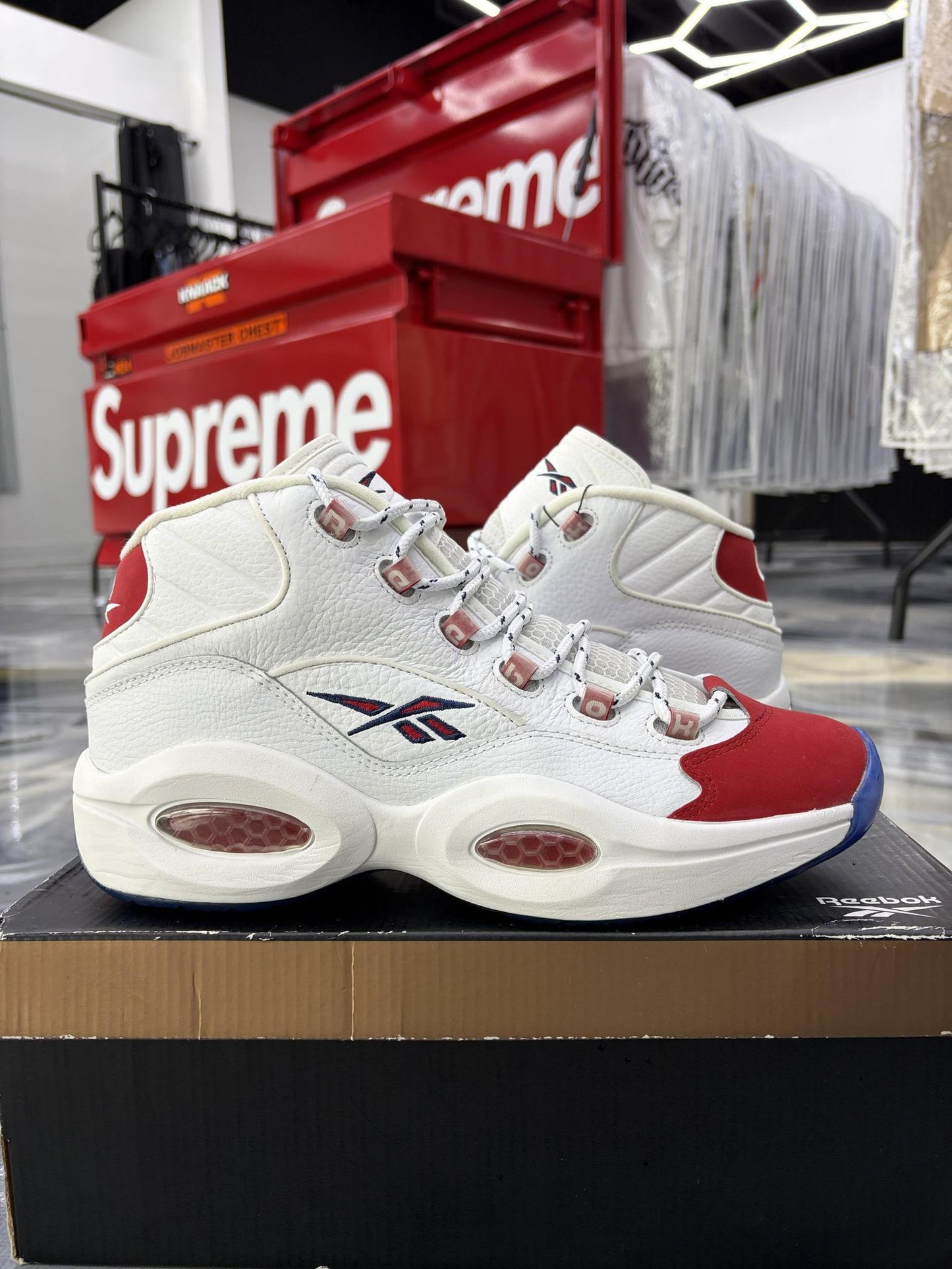 Reebok Question Mid "Red Toe" Used Size 10.5