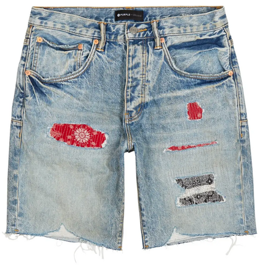 Purple Denim Shorts "Bandana Patchwork"