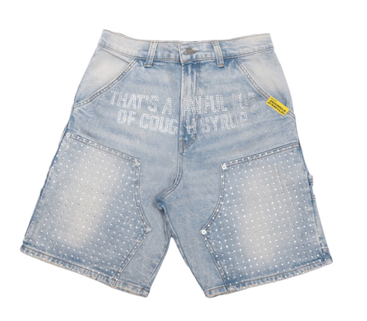 Thats An Awful Lot Of Cough Syrup Rhinestone Jean Shorts "Light Blue"