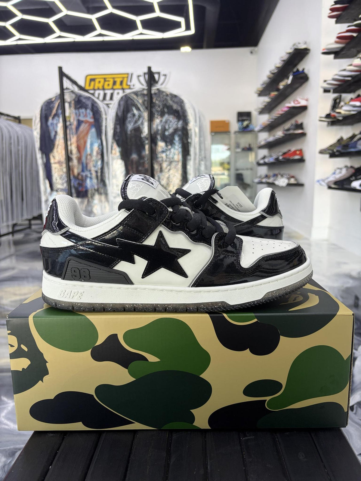 Bape Sta SK8 "White Black Patent" Used Size 12