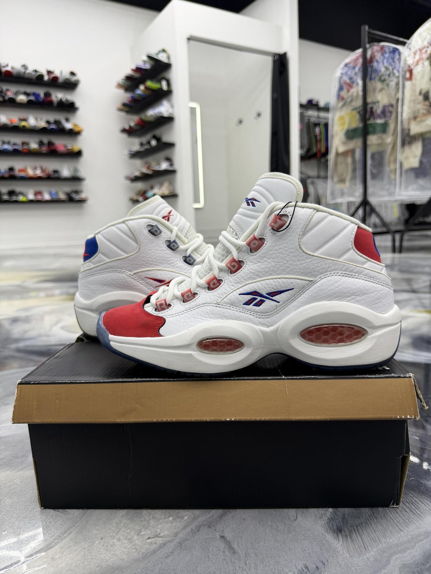 Reebok Question Mid "Red White Blue" Used Size 7Y/8.5W
