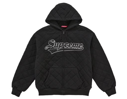 Supreme Quilted Zip Up Sweatshirt "Black/White"